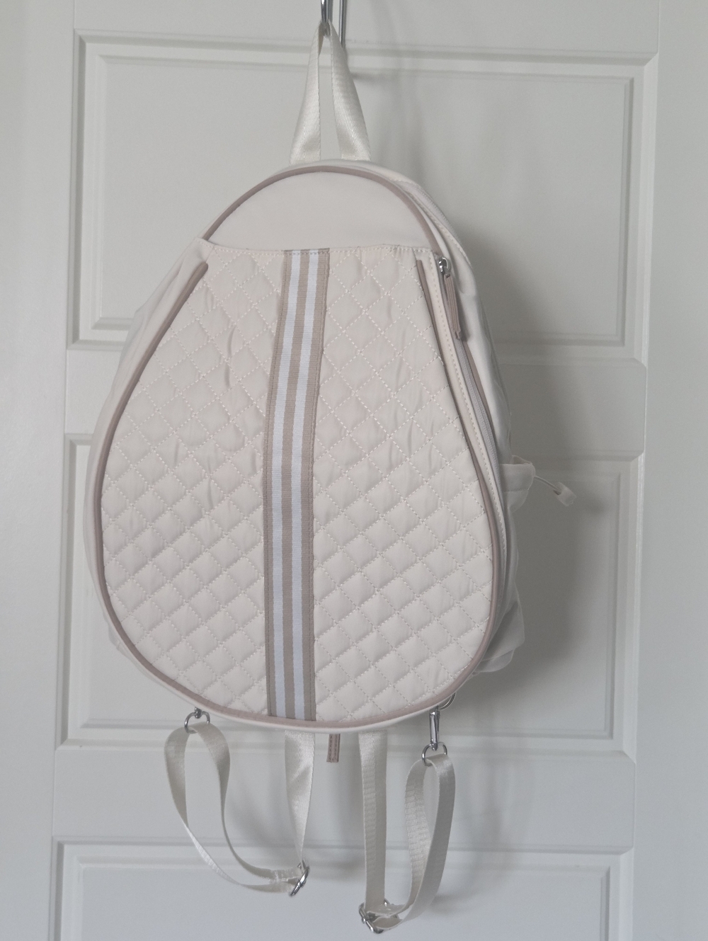 Quilted Cream Tennis Racket Backpack - Picture 2 of 12